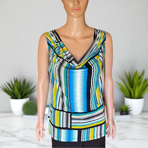 Calvin Klein Women's Lime Green Multi/Color Sleeveless Cowl-Neck Top Blouse - Picture 8 of 16